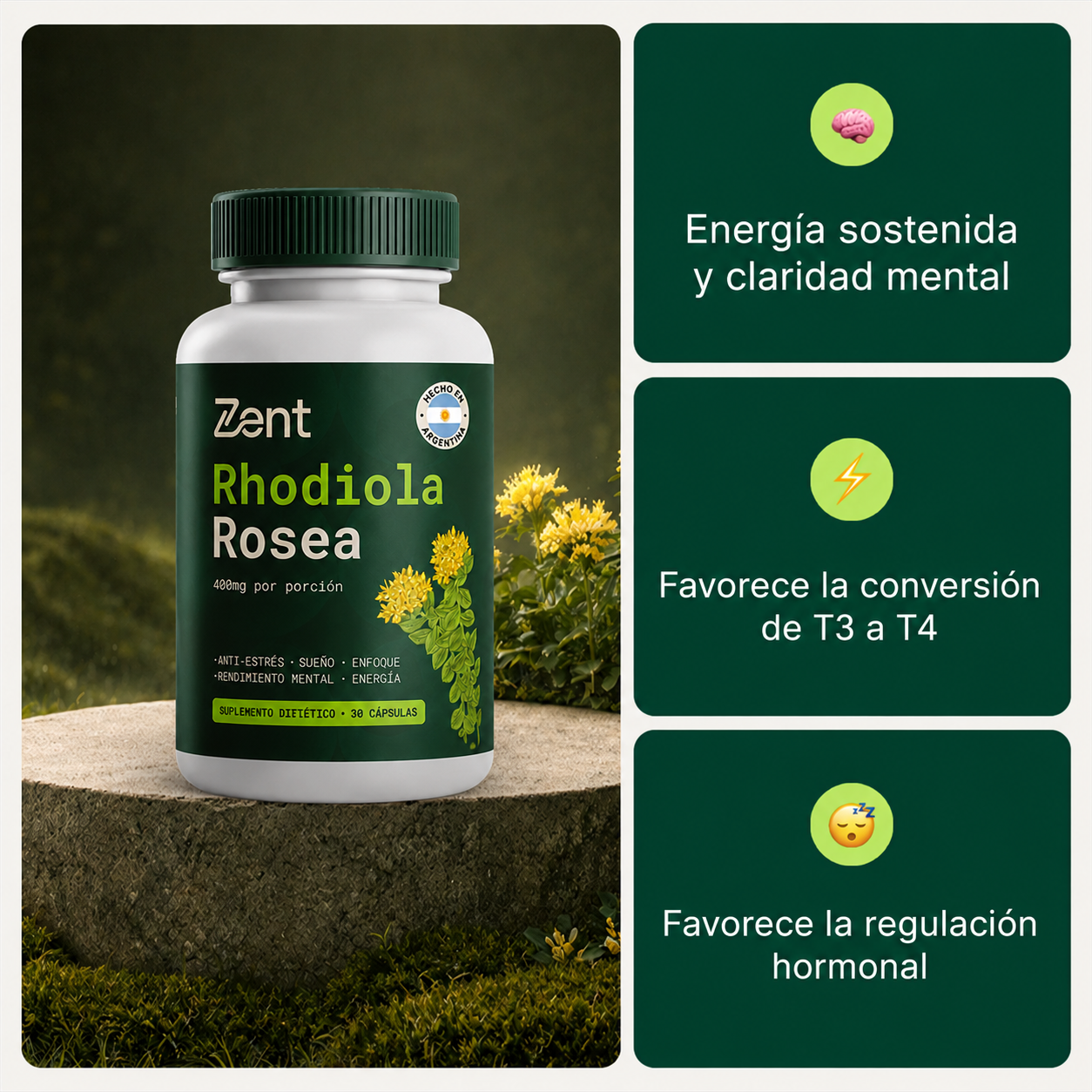 Rhodiola Rosea - Adaptógeno Natural Hecho en Argentina [400mg]